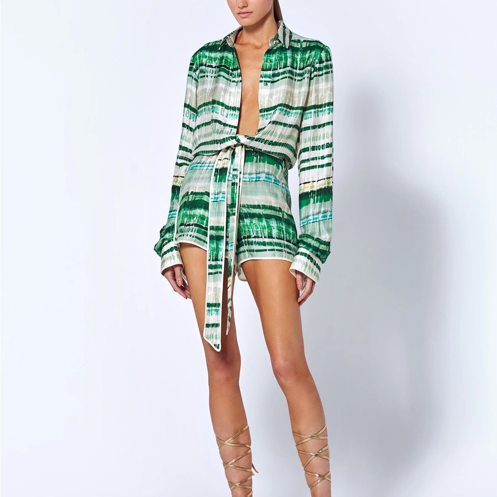 Alexis Green and White Striped Romper
